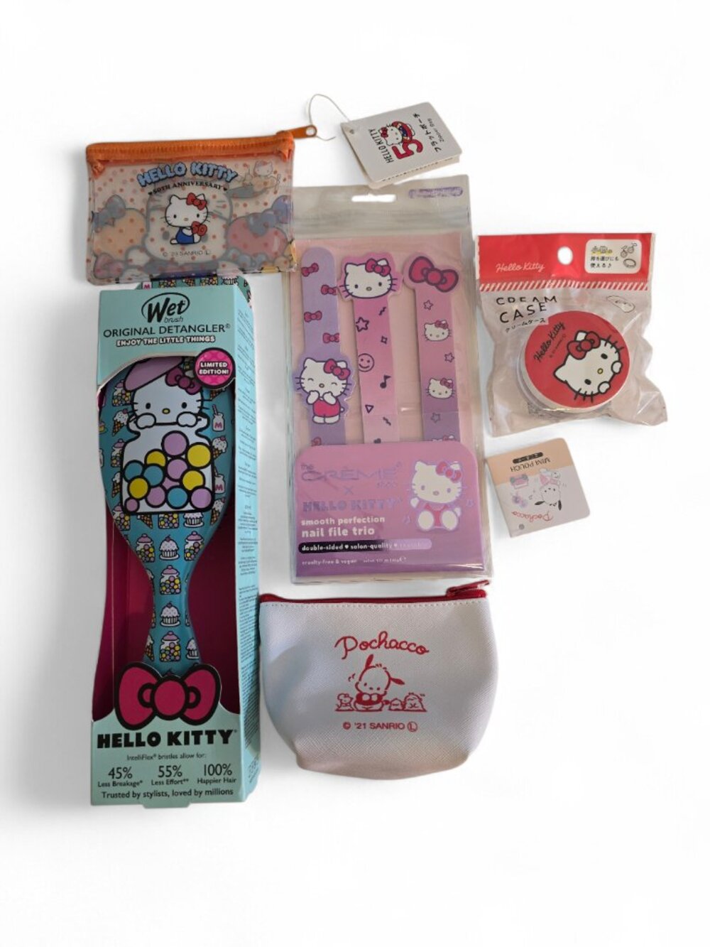 Hello Kitty Sanrio Bundle Wet Brush Creme Shop Gift Set Kawaii Pouches Beauty